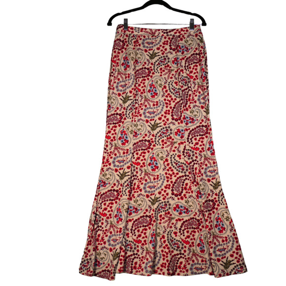 Cato Maxi Skirt Womens XS Red Ivory Floral Stretch Slinky Travel Pull On Boho - Picture 6 of 11